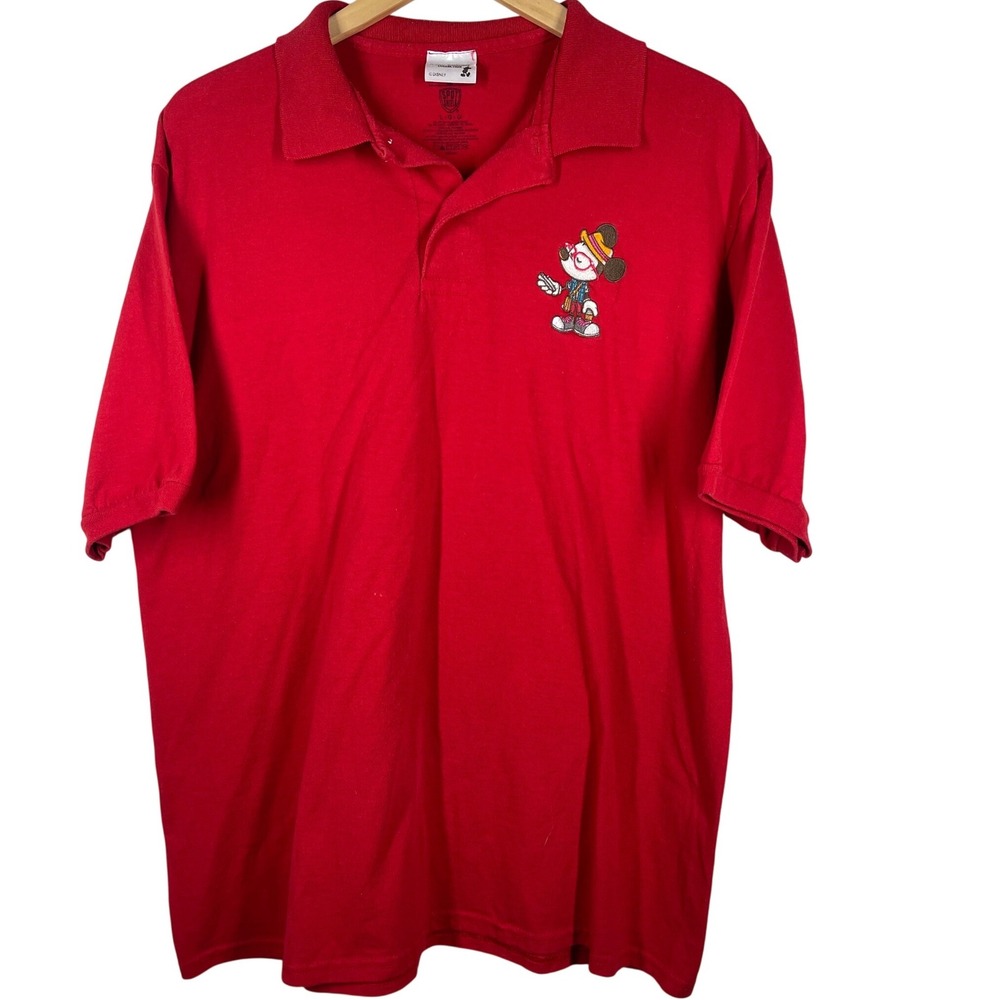 Disney Cast Exclusive Mickey Mouse Red Polo Shirt Mens Large Short Sleeve Cotton